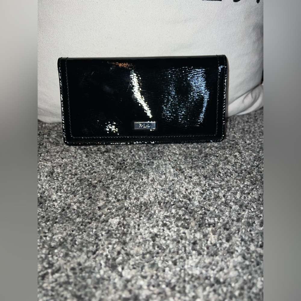Ralph Lauren Lowell Slim Black Patent Leather Wallet Clutch